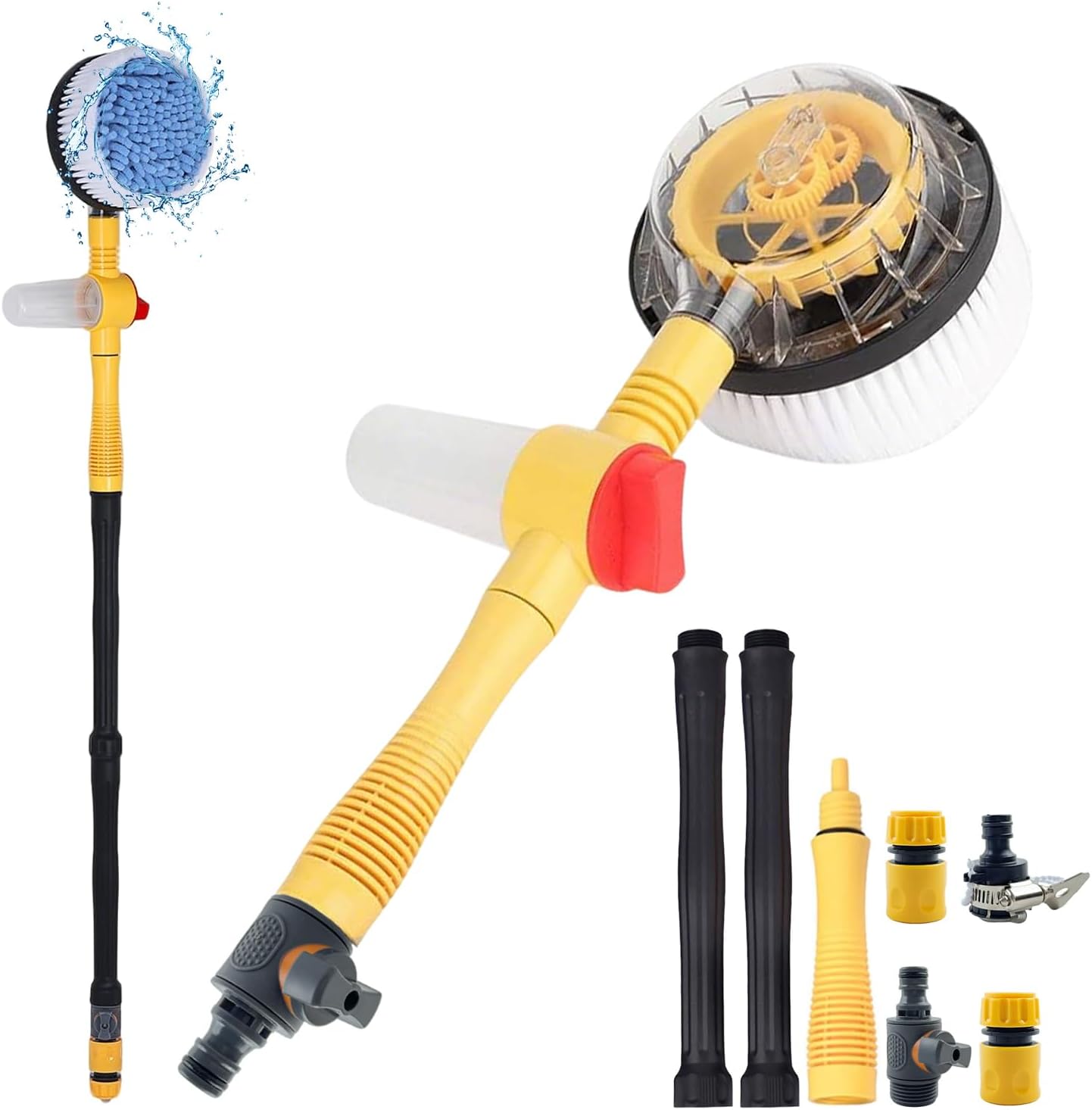 Rotating Car Wash Brush, Multifunctional Car Foam Cleaning Kit with 360°, Detachable & Extendable Scrub Brush, Long Handle Car Cleaning Kit for Home Car