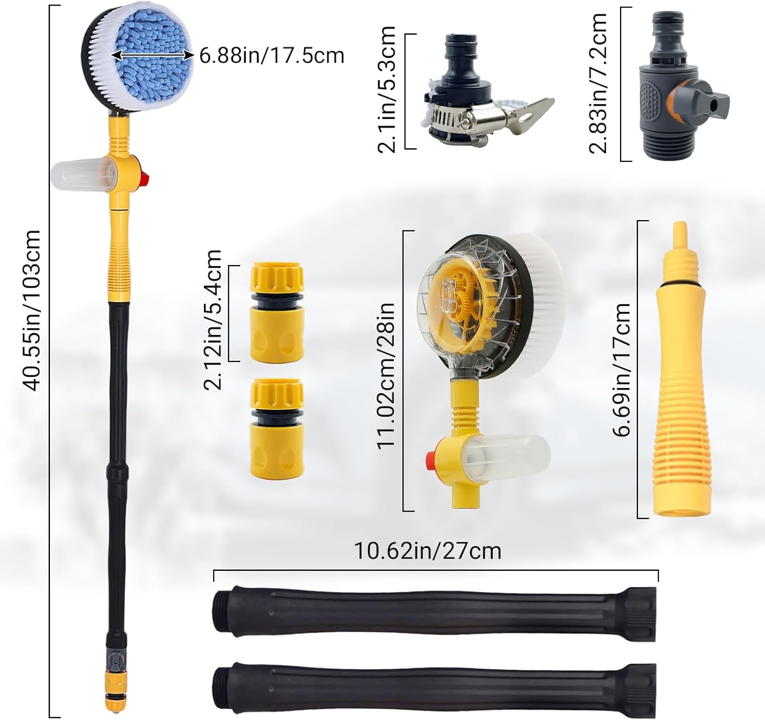 Rotating Car Wash Brush, Multifunctional Car Foam Cleaning Kit with 360°, Detachable & Extendable Scrub Brush, Long Handle Car Cleaning Kit for Home Car