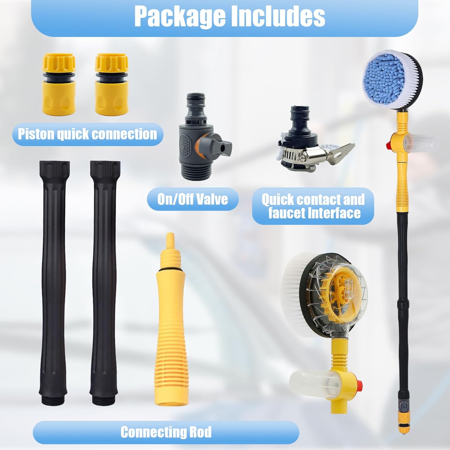 Rotating Car Wash Brush, Multifunctional Car Foam Cleaning Kit with 360°, Detachable & Extendable Scrub Brush, Long Handle Car Cleaning Kit for Home Car