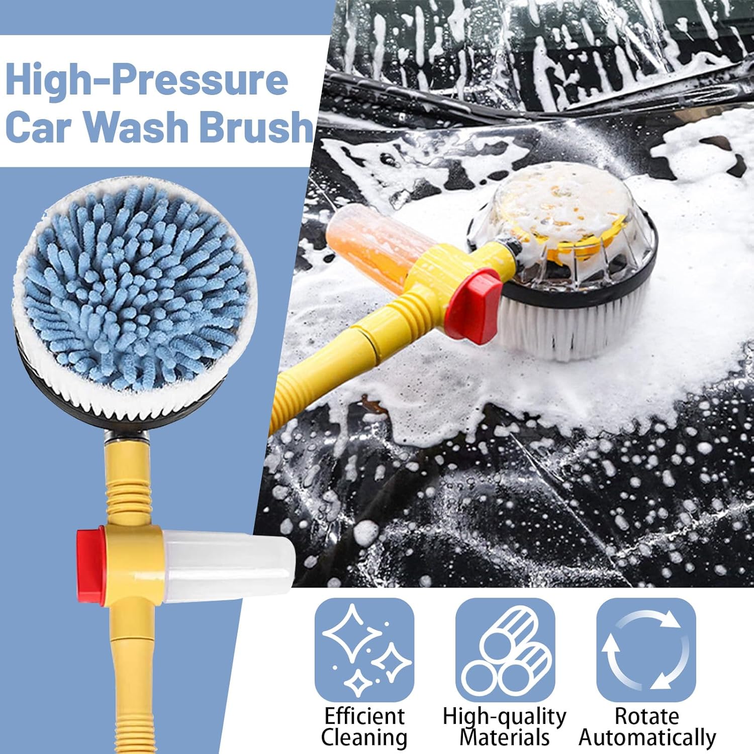 Rotating Car Wash Brush, Multifunctional Car Foam Cleaning Kit with 360°, Detachable & Extendable Scrub Brush, Long Handle Car Cleaning Kit for Home Car